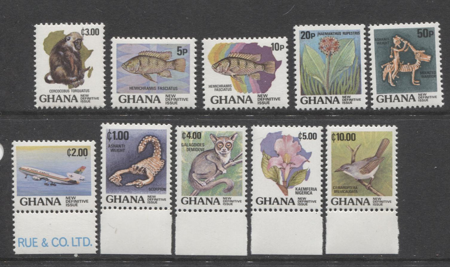 Lot 155 Ghana SC#886-895 1983 Definitives, A VFNH Range Of Singles, 2017 Scott Cat. $8.95 USD, Click on Listing to See ALL Pictures