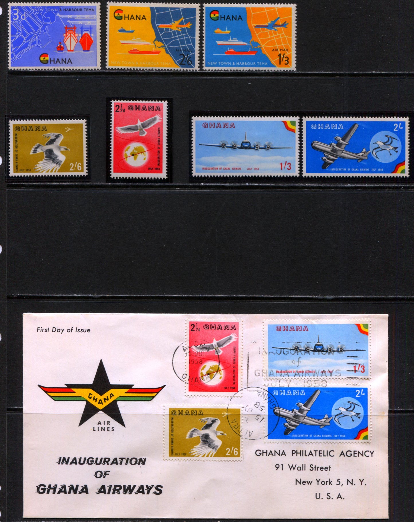 Lot 157 Ghana SC#32/C4 1958-1962 Commemoratives & Air Mail Stamps, A VFNH Range Of Singles and FDC, 2017 Scott Cat. $5.05 USD, Click on Listing to See ALL Pictures