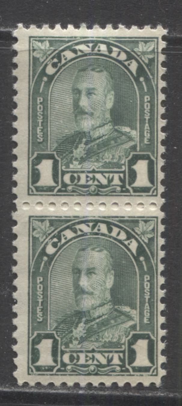 Lot 158 Canada #163var 1c Deep Green King George V, 1930-1931 Arch/Leaf Issue, A FNH/OG Pair, Showing Extensive Dry Inking, Die I