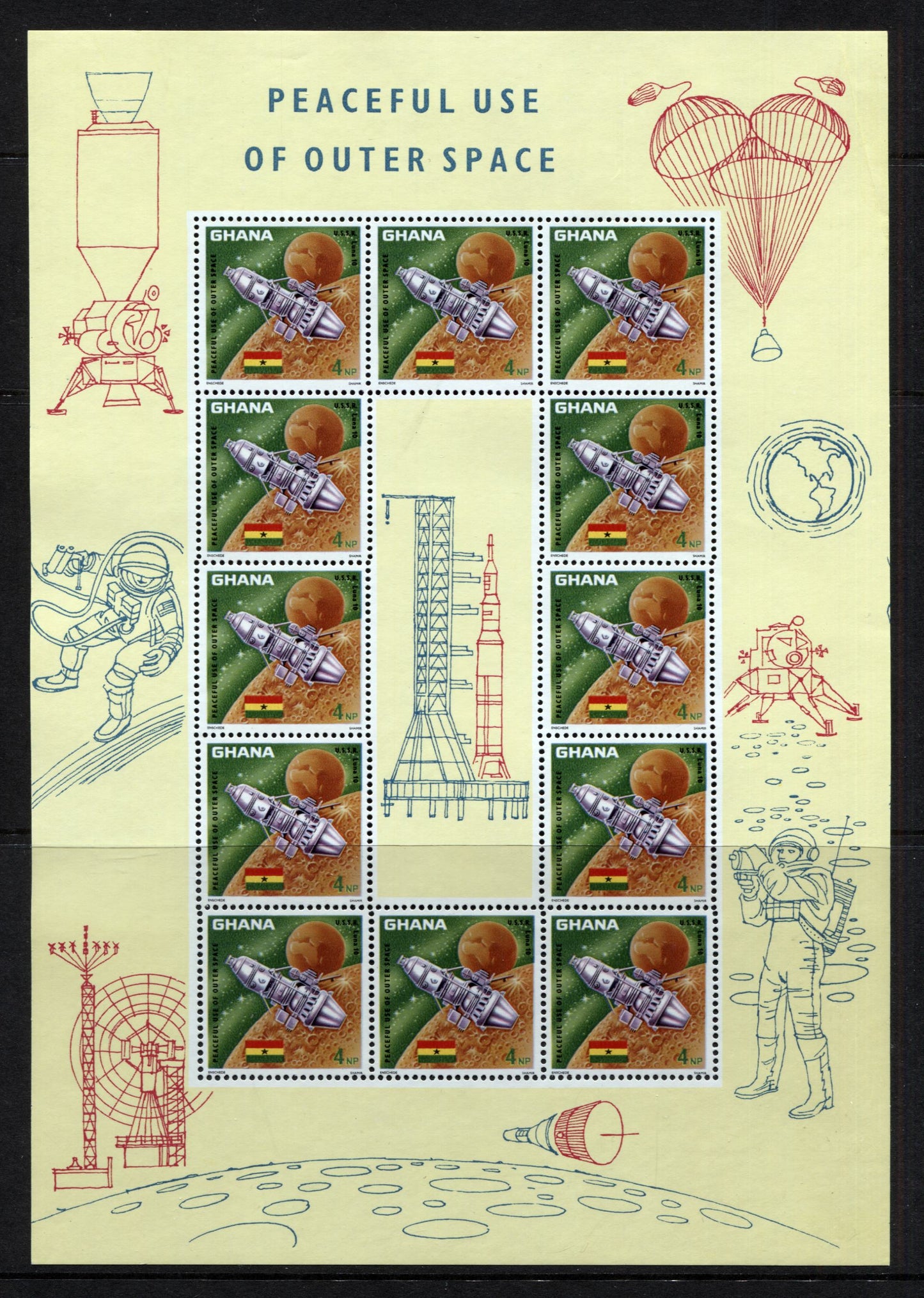 Lot 158 Ghana SC#305-307a 1967 Peaceful Use Of Outer Space Issue, A VFNH Range Of Sheetlets of 12, 2017 Scott Cat. $11.75 USD, Click on Listing to See ALL Pictures