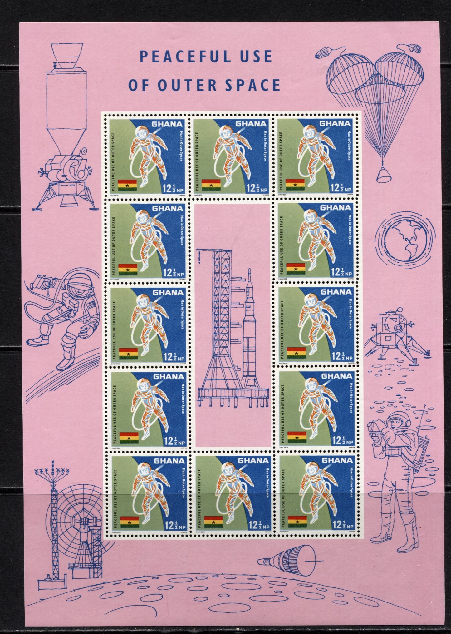 Lot 158 Ghana SC#305-307a 1967 Peaceful Use Of Outer Space Issue, A VFNH Range Of Sheetlets of 12, 2017 Scott Cat. $11.75 USD, Click on Listing to See ALL Pictures