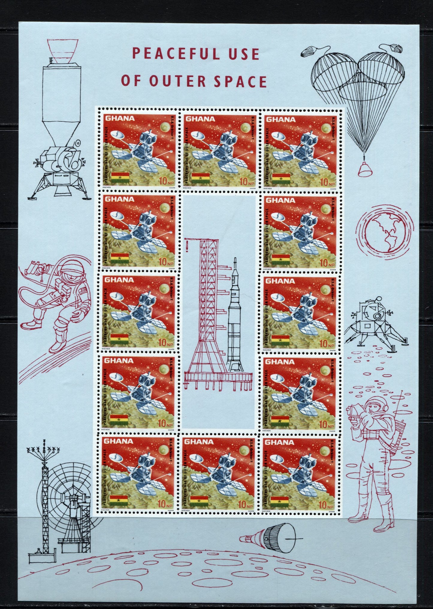 Lot 158 Ghana SC#305-307a 1967 Peaceful Use Of Outer Space Issue, A VFNH Range Of Sheetlets of 12, 2017 Scott Cat. $11.75 USD, Click on Listing to See ALL Pictures