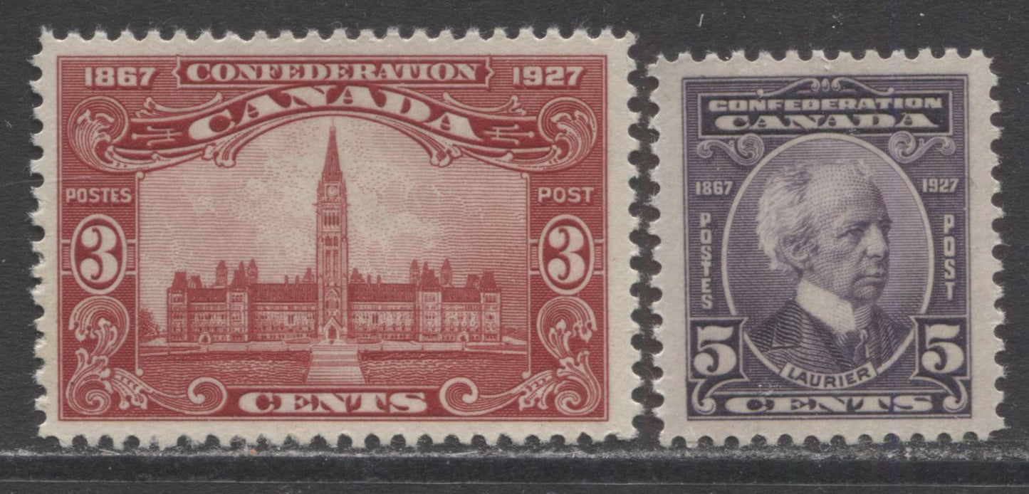 Lot 159 Canada #143-144 3c & 5c Brown Carmine & Violet Parliament Building & Sir Wilfrid Laurier, 1927 60th Anniversary Of Confederation Issue, 2 VFNH Singles