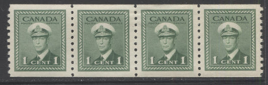 Lot 160 Canada #278 1c Green King George VI, 1942-1948 Peace Issue Coils, A VFLH Coil Strip Of 4 On Horizontal Wove Paper With Cream Gum