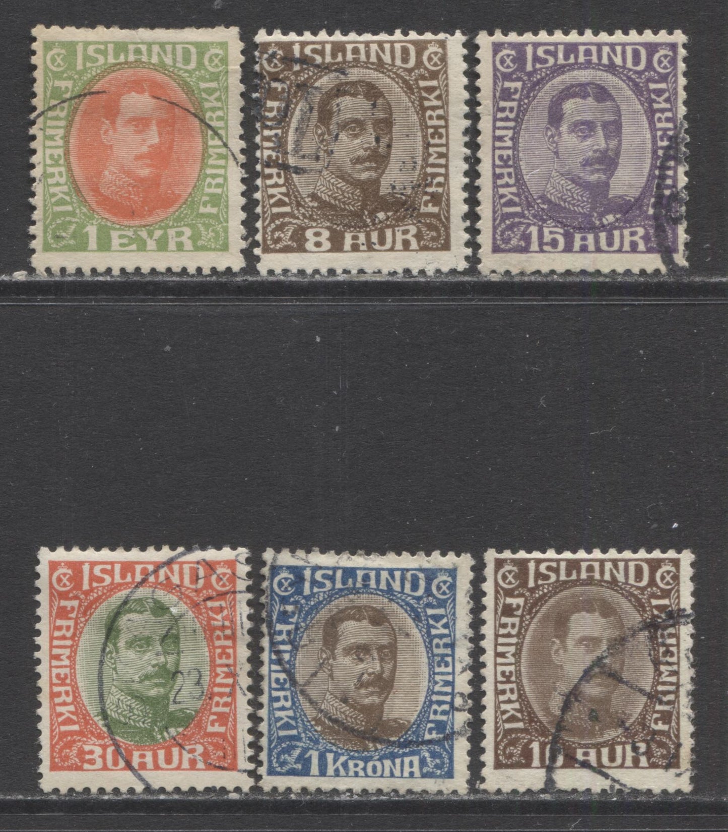 Lot 16 Iceland SC#108/185 1920-1933 Christian X Definitive Issue, A VG/VF Used Range Of Singles, 2017 Scott Cat. $18.2 USD, Click on Listing to See ALL Pictures