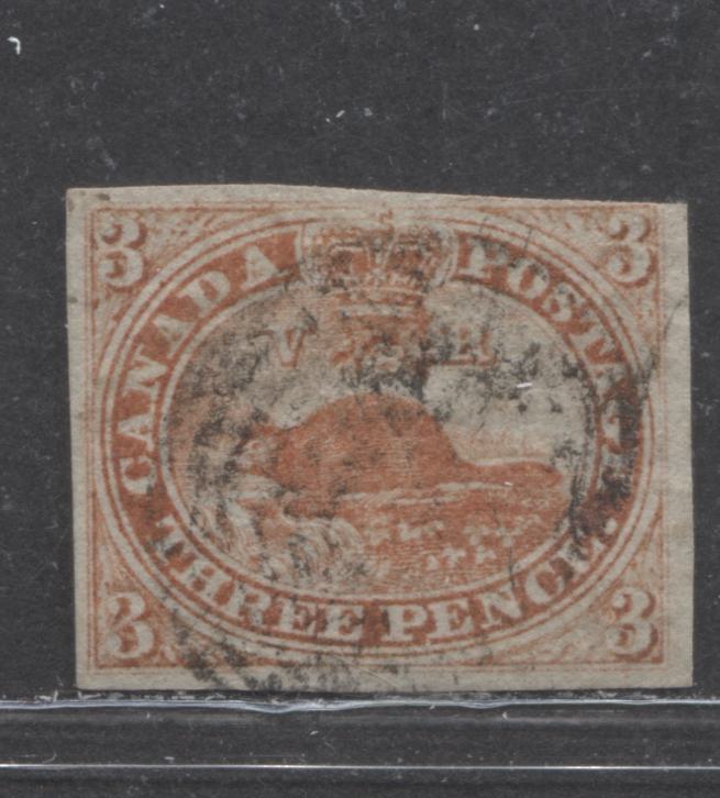 Lot 16 Canada #1 3d Red Beaver, 1851 Pence Issue, A Fine Used Single With Good Strong Laid Lines