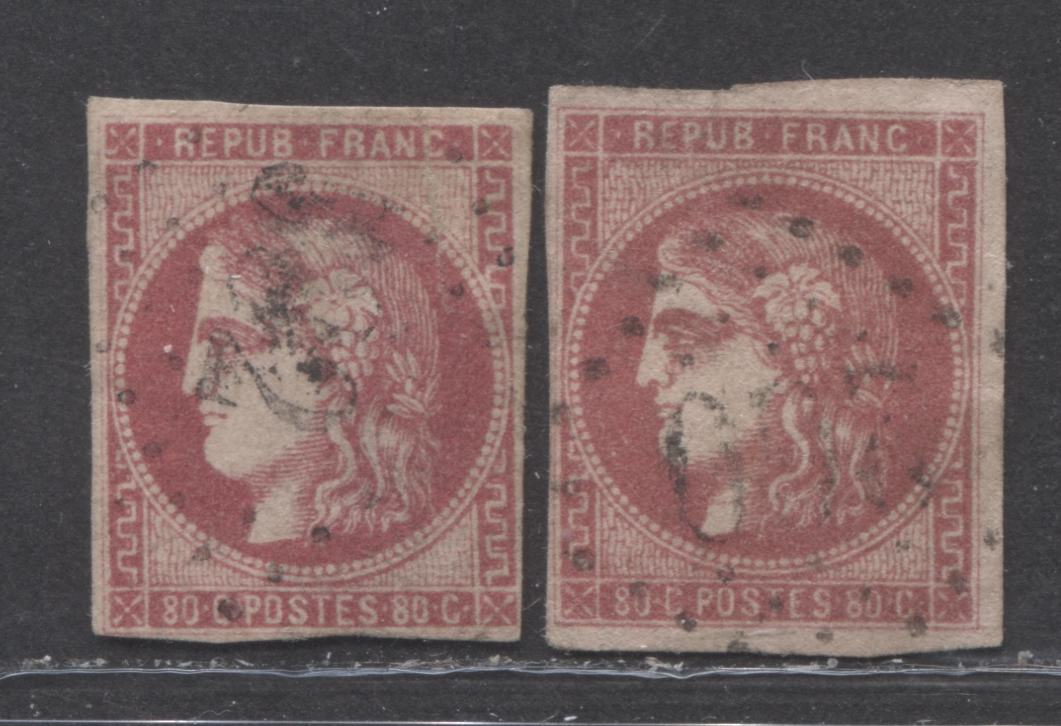 Lot 16 France SC#48/ 1870-1871 Imperforate Bordeaux Issue, A Good Used Range Of Singles, Net Estimated Value $60 USD, Net Estimated Value $60, Click on Listing to See ALL Pictures
