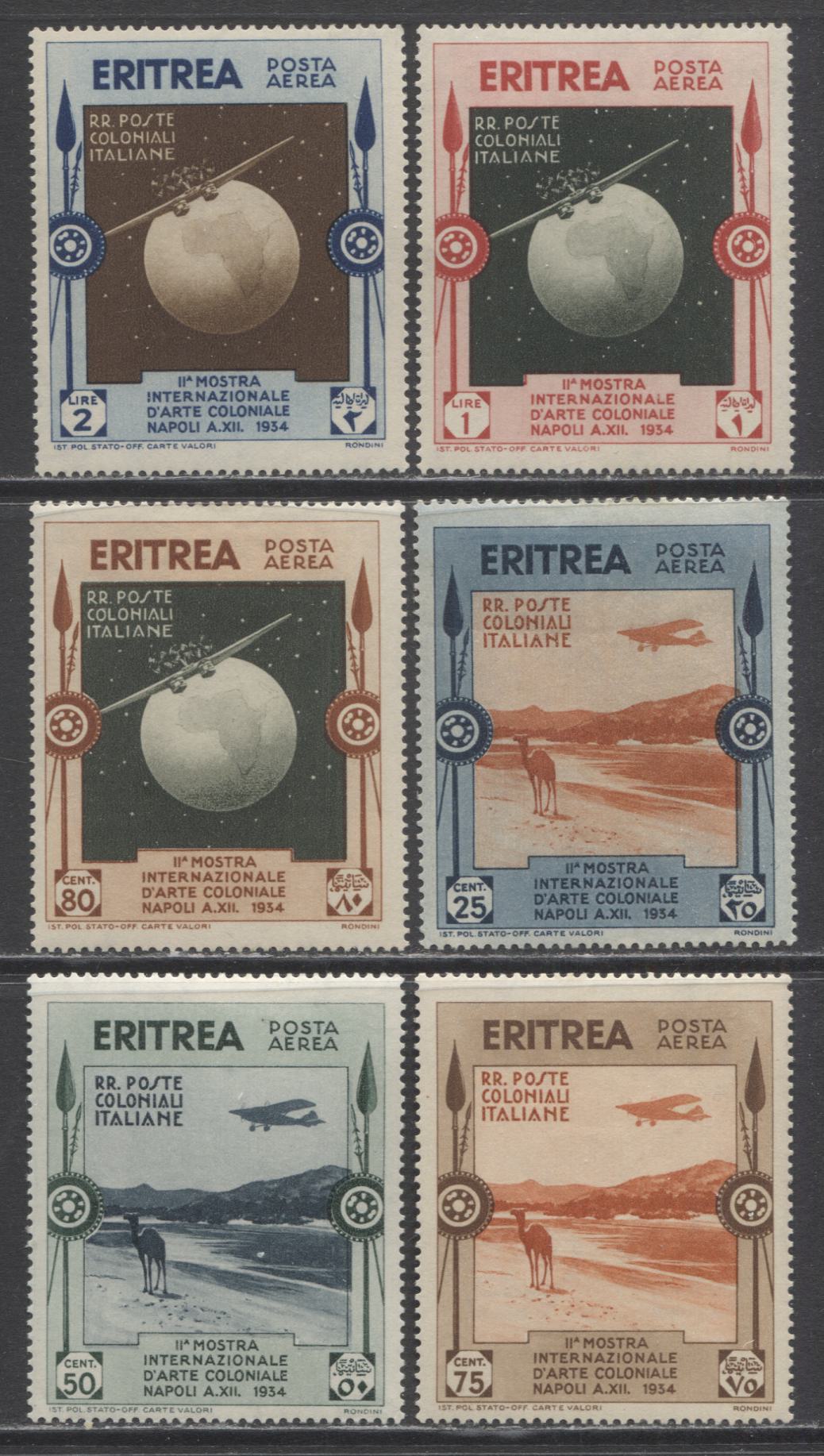 Lot 161 Italian Eritrea SC#C1-C6 1934 Airmails, A VFOG/LH Range Of Singles, 2017 Scott Cat. $30 USD, Click on Listing to See ALL Pictures