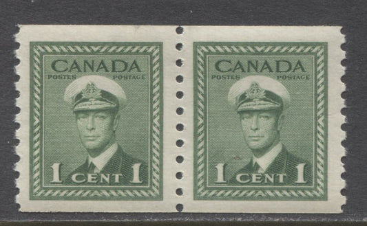 Lot 161 Canada #278 1c Green King George VI, 1942-1948 Peace Issue Coils, A VFNH Coil Pair On Horizontal Wove Paper With Cream Gum