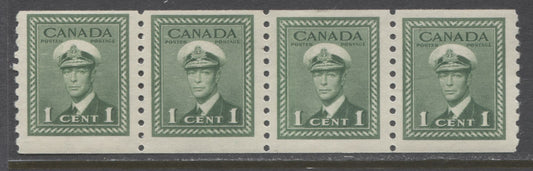 Lot 162 Canada #278i 1c Green King George VI, 1942-1948 Peace Issue Coils, A VFNH Coil Jump Strip Of 4