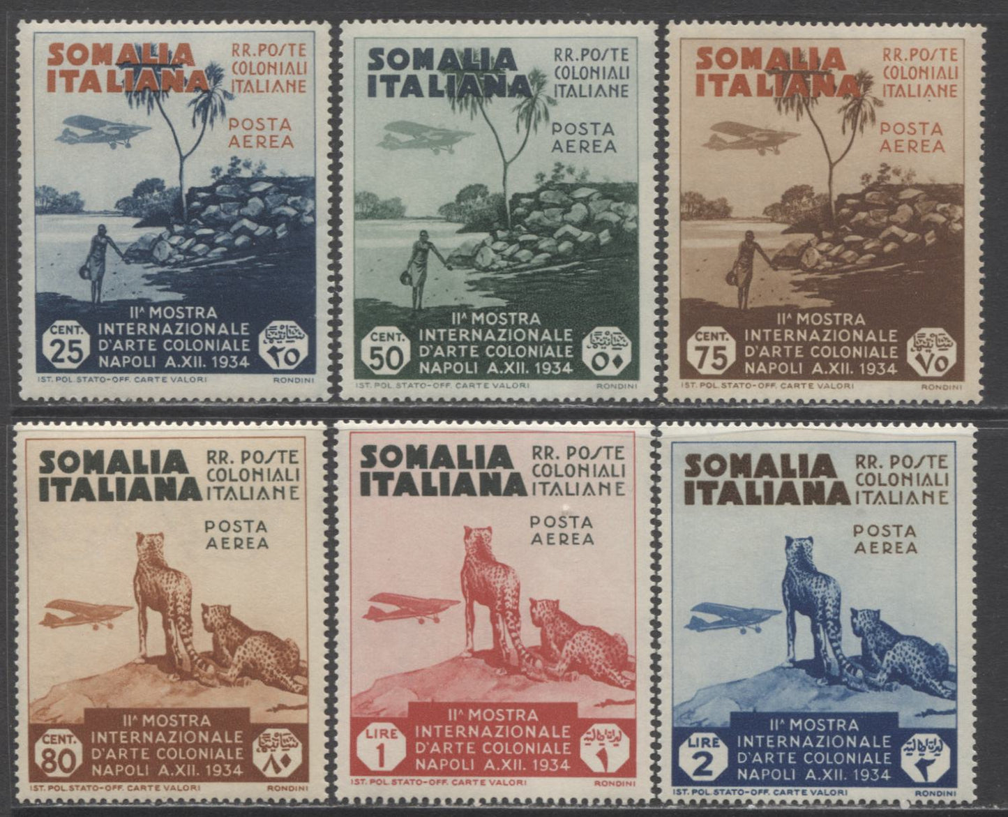 Lot 162 Italian Somalia SC#C1-C6 1934 Airmails, A VFOG/LH Range Of Singles, 2017 Scott Cat. $31.5 USD, Click on Listing to See ALL Pictures