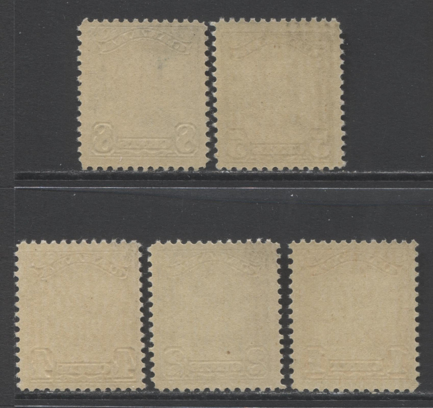 Lot 162 Canada #149-150, 152-154 1c - 8c Orange - Blue King George V, 1928-1929 Scroll Issue, 5 Fine NH and VFNH Singles