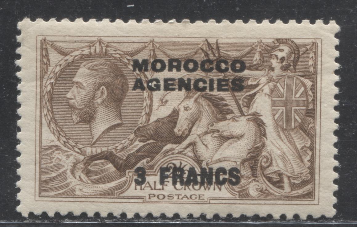 Lot 163 Morocco Agencies - French Currency SG#200 3f on 2s6d Reddish Brown Brittania, 1924-1932 Bradbury Wilkinson Seahorse Issue, A Fine OG Single