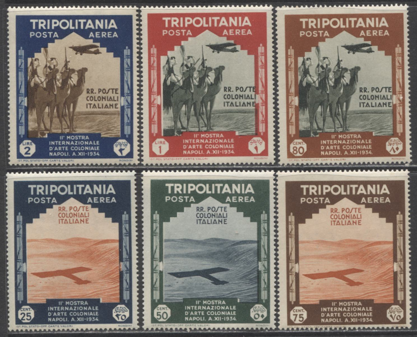 Lot 163 Italian Tripolitania SC#C43-C48 1934 Airmails, A VFOG/LH Range Of Singles, 2017 Scott Cat. $25.5 USD, Click on Listing to See ALL Pictures