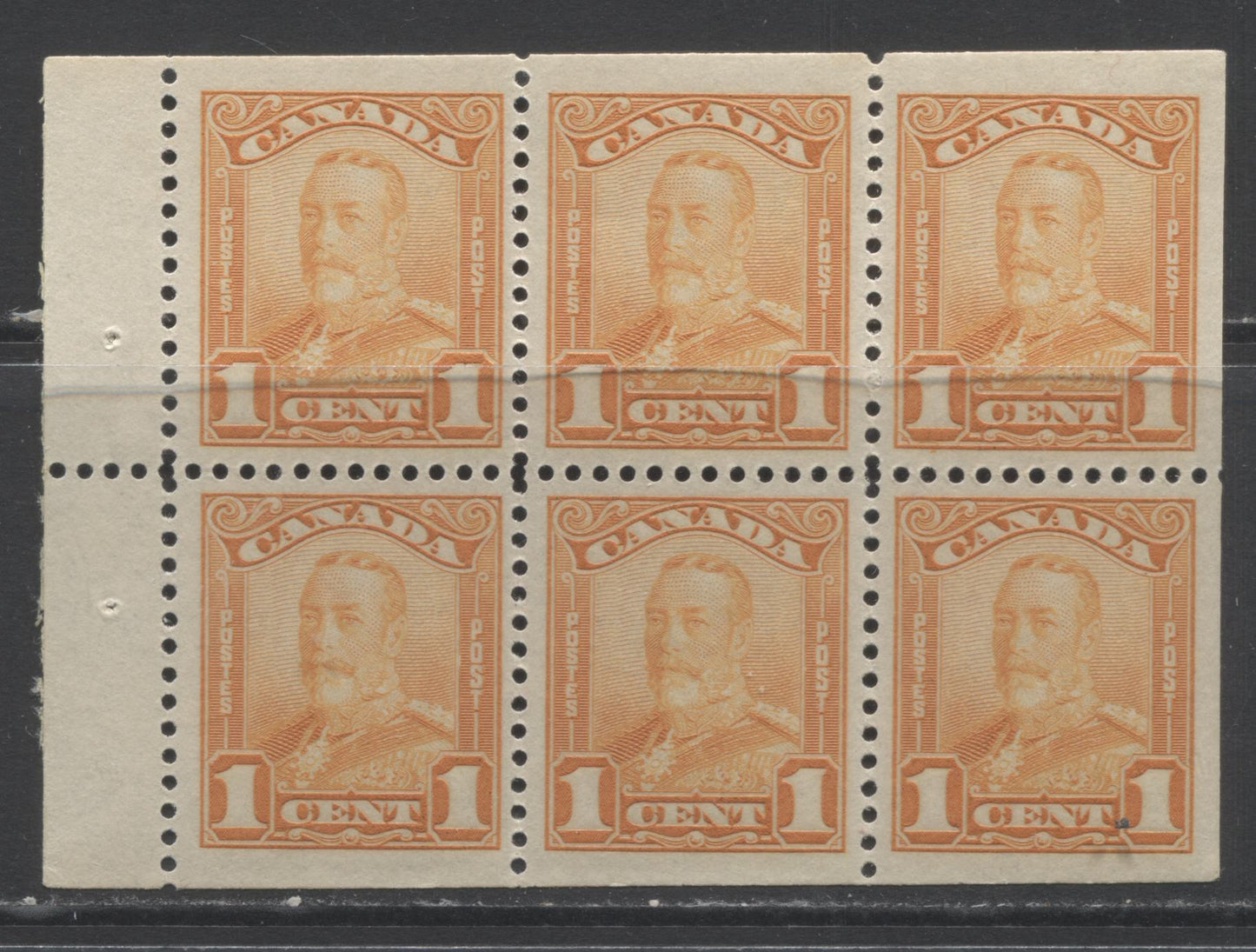 Lot 163 Canada #149a 1c Orange King George V, 1928-1929 Scroll Issue, A VFNH Booklet Pane Of 6