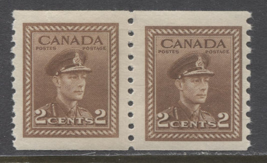 Lot 163 Canada #279 2c Brown King George VI, 1942-1948 Peace Issue Coils, A VFLH Coil Jump Pair, Wide 5mm Spacing