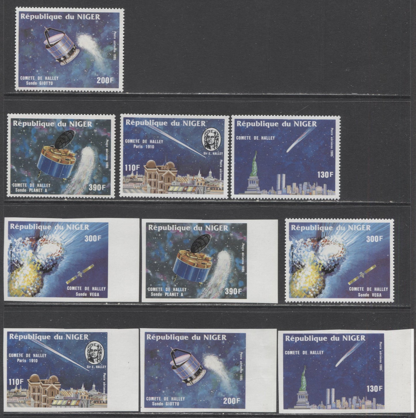 Lot 165A Niger SC#C361-C365 1985 Imperforate Halley's Comet Issue, A VFNH Range Of Singles and Souvenir Sheets, 2017 Scott Cat. $26.25 USD, Click on Listing to See ALL Pictures