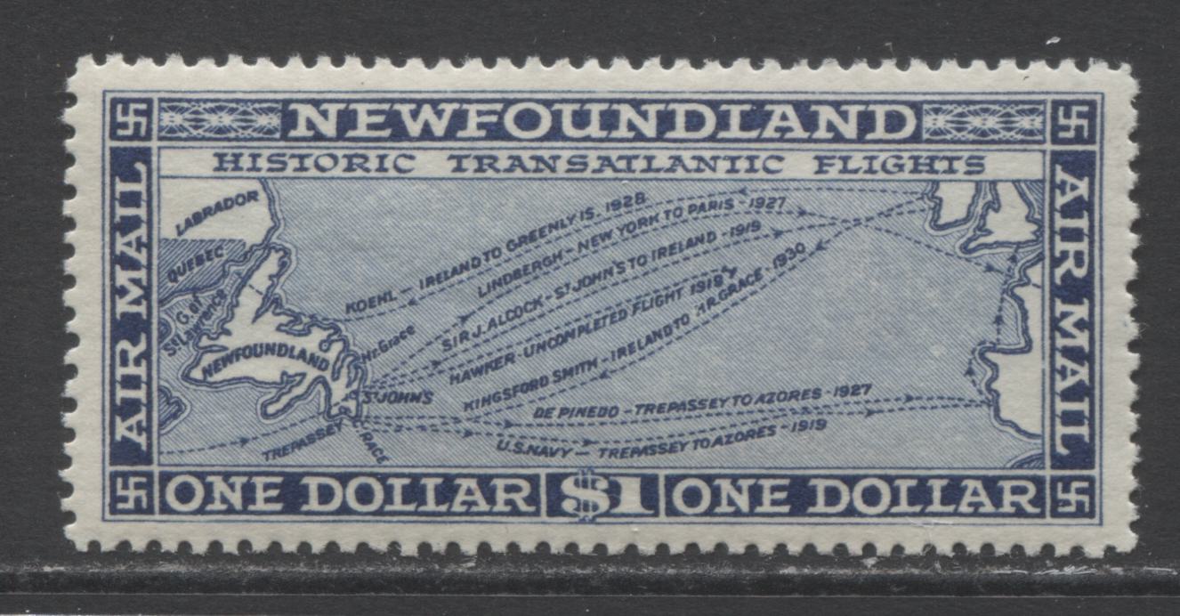 Lot 166 Newfoundland #C8 $1 Blue Historic Transatlantic Flights, 1931 Pictorial Airmail Issue, A VFLH Single, Perf 14.3 x 13,9