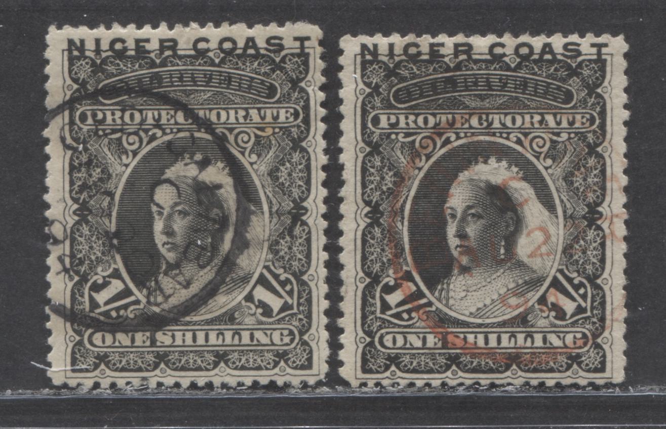 Lot 166 Niger Coast SC#42 (SG#50) One Shilling Black 1893 Obliterated Oil Rivers Issue, Perf 14.5 - 15, A Very Fine Used Example, Click on Listing to See ALL Pictures, 2022 Scott Classic Cat. $32 USD