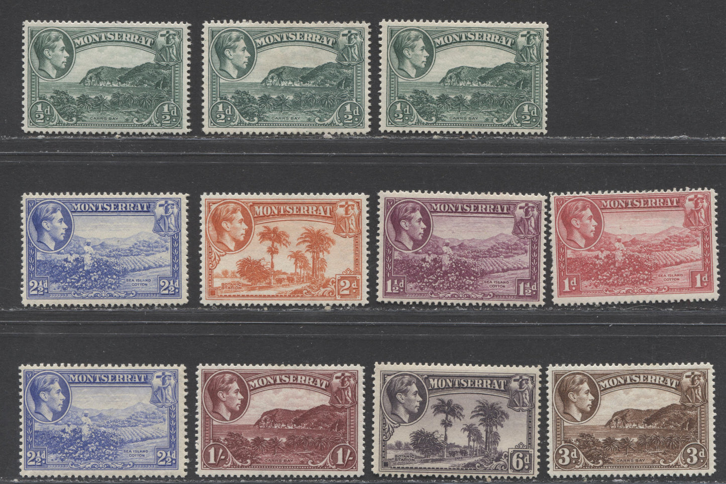 Lot 167 Montserrat SC#92-99 1938-1948 KGVI Pictorial Definitives, A F/VFNH & OG Range Of Singles, 2017 Scott Cat. $9.65 USD, Click on Listing to See ALL Pictures