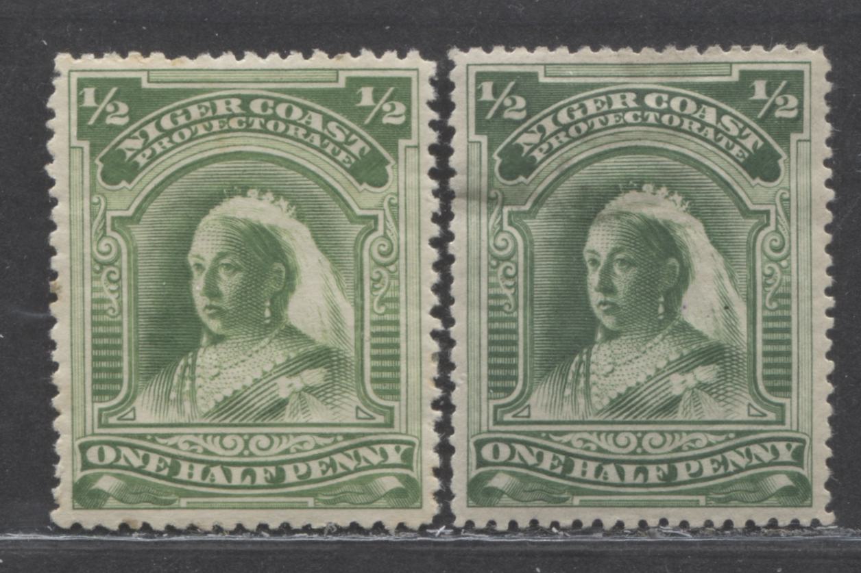 Lot 169 Niger Coast SC#43 (SG#51a, 51c) One Halfpenny Green, Deep Green 1894 Unwatermarked Issue, Perf 14.5 - 15 & 13.5 - 14., A Fine - Very Fine OG Example, Click on Listing to See ALL Pictures, Estimated Value $20 USD