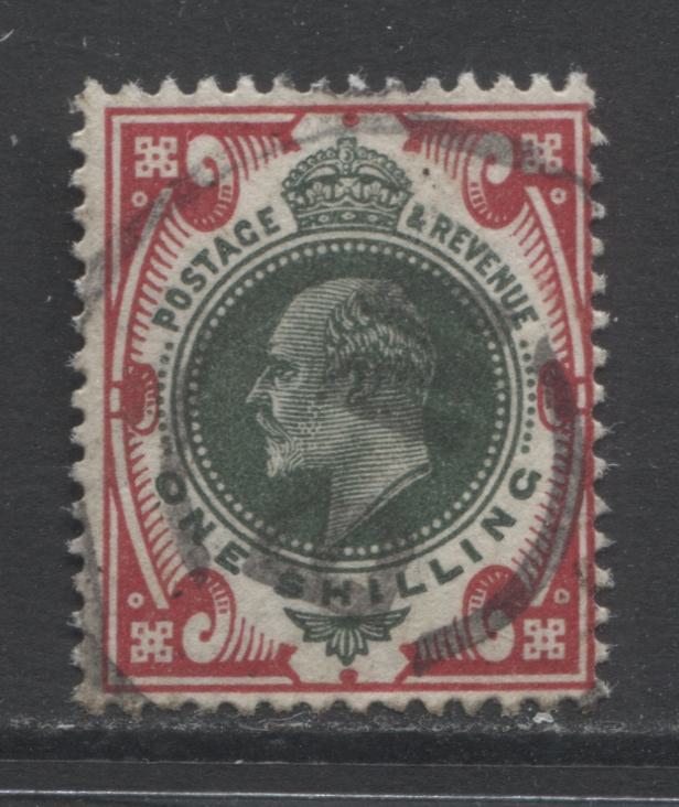 Lot 17 Great Britain SC#138 1/- Carmine & Dull Green 1902-1910 King Edward VII Keyplate Definitives, A Fine Used Example, Click on Listing to See ALL Pictures