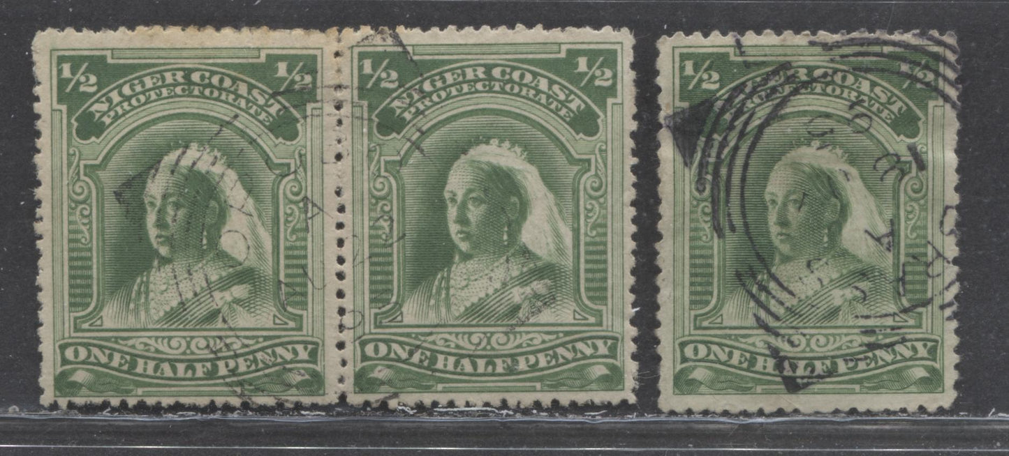 Lot 172 Niger Coast SC#43 (SG#51, 51c) One Halfpenny Green 1894 Unwatermarked Issue, Perf 13.5 - 14, A Fine - Very Fine Used Example, Click on Listing to See ALL Pictures, Estimated Value $15 USD