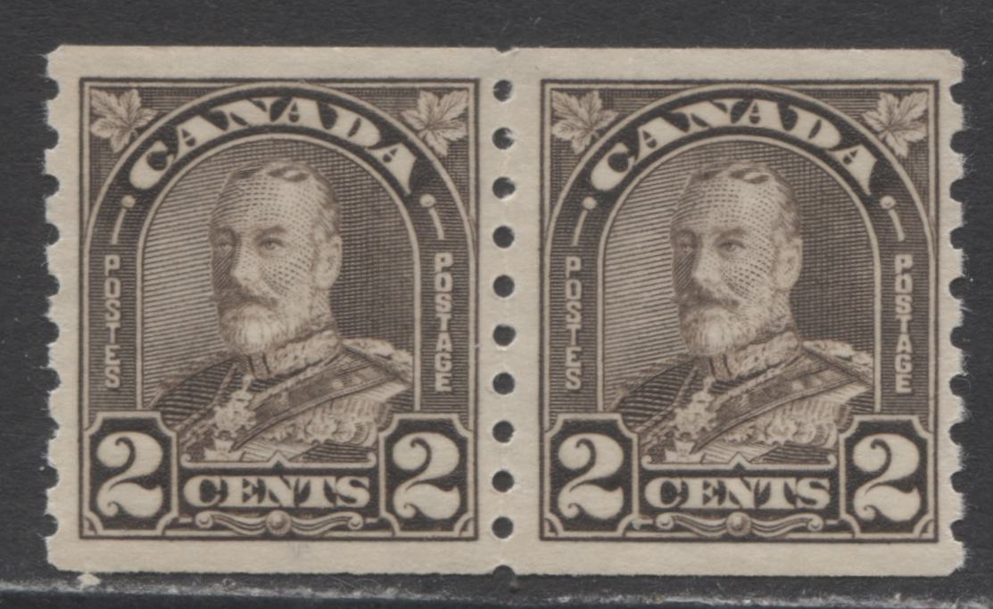 Lot 172 Canada #182 2c Dark Brown King George V, 1930-1931 Arch/Leaf Coil Issue, A VFNH Coil Pair With Striated Cream Gum, Perf 8.5 Vertical