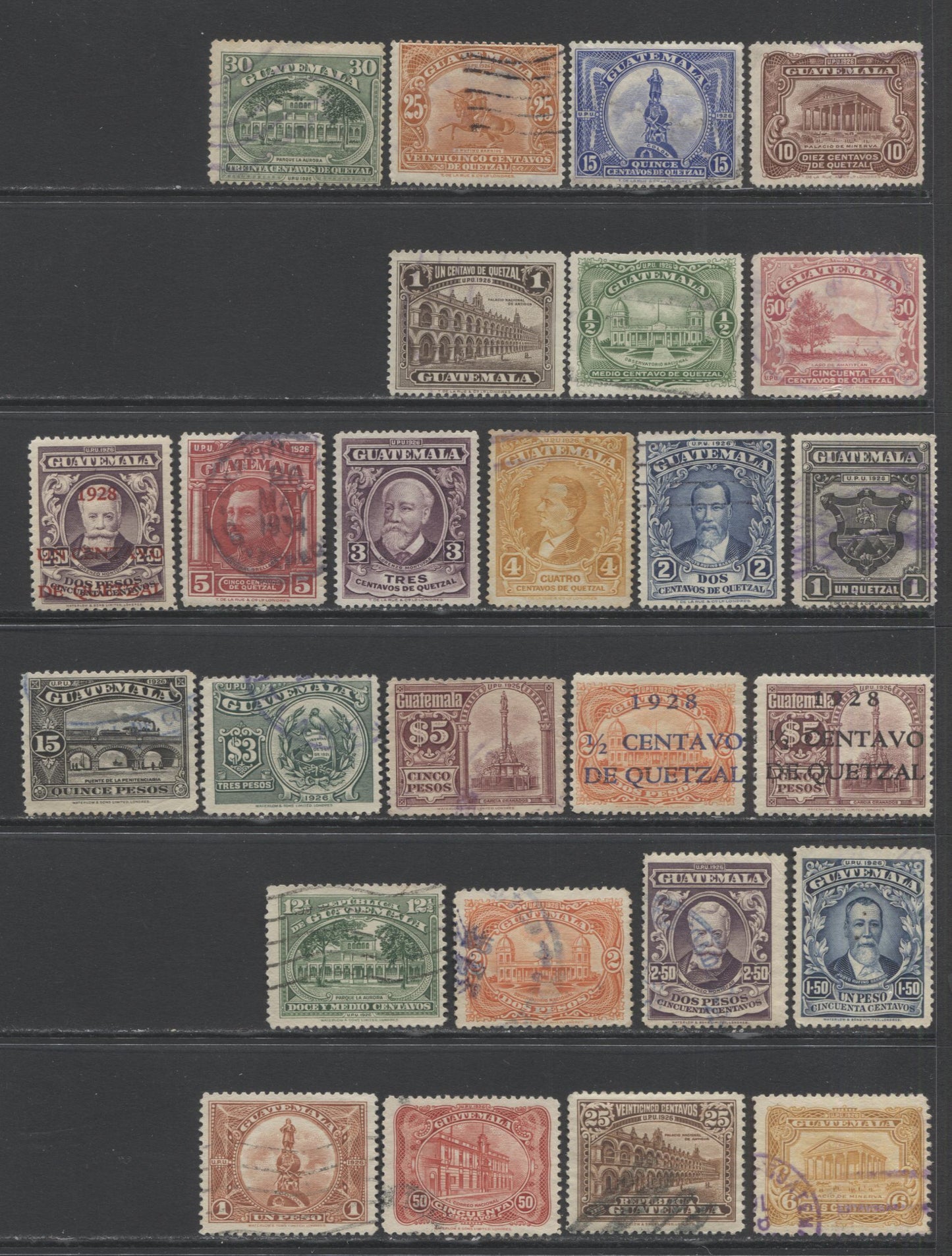 Lot 173 Guatemala SC#219-244 1926-1928 Definitives, A F/VF Used & OG Range Of Singles, 2017 Scott Cat. $11.3 USD, Click on Listing to See ALL Pictures