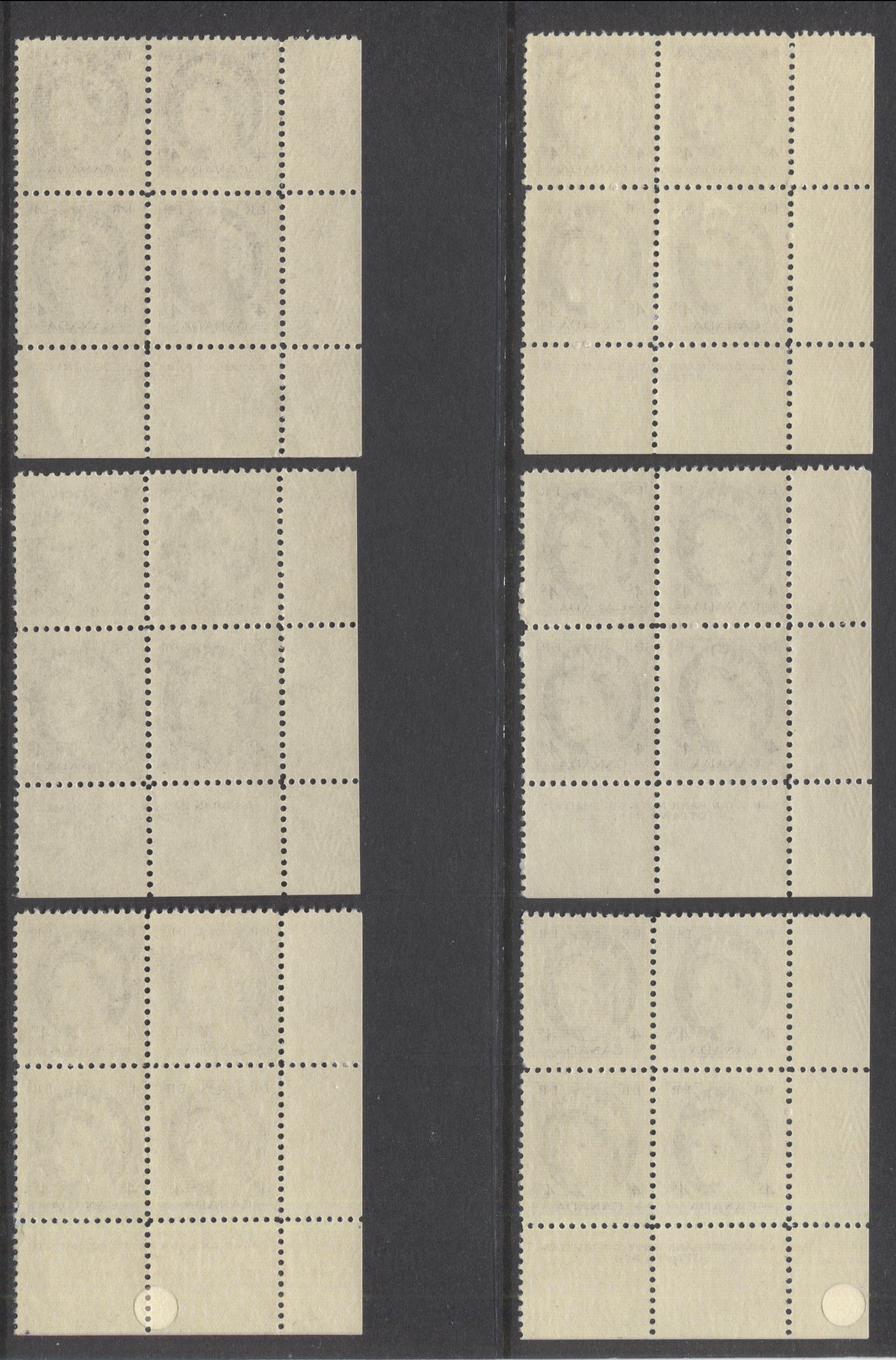 Lot 173 Canada #340 4c Violet Queen Elizabeth II, 1954 Wilding Issue, 6 F/VFNH LL Plates 5-10 Blocks Of 4