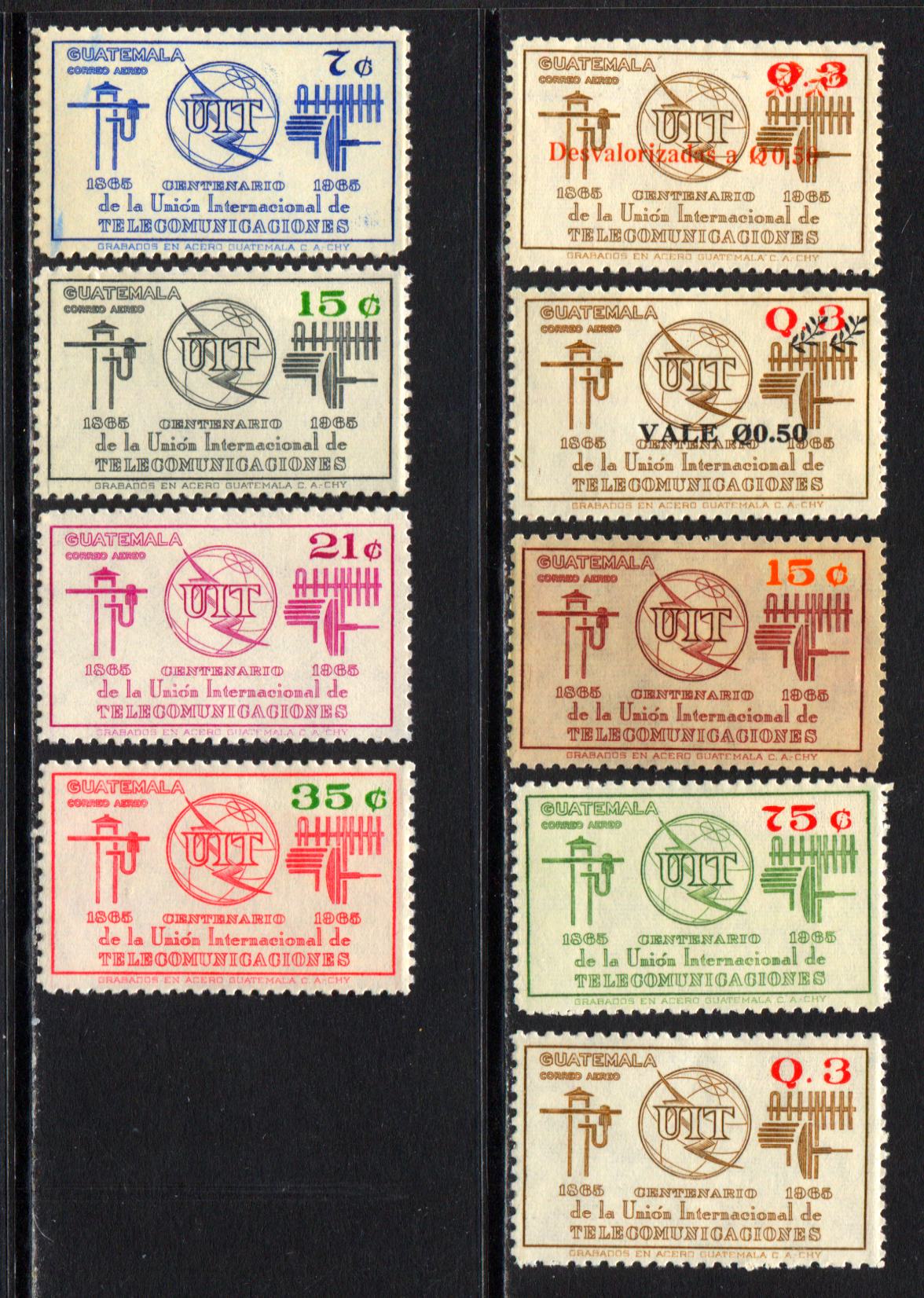 Lot 174 Guatemala SC#C425/C516 1968-1971 ITU Airmail Issues, A F/VFNH Range Of Singles, 2017 Scott Cat. $18.55 USD, Click on Listing to See ALL Pictures