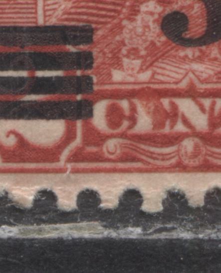 Lot 175 Canada #191avar 3c On 2c Deep Red King George V, 1932 Arch/Leaf Provisional Issue, A FOG & NH Left Block Of 4 Showing A Flaw On E Of Cents