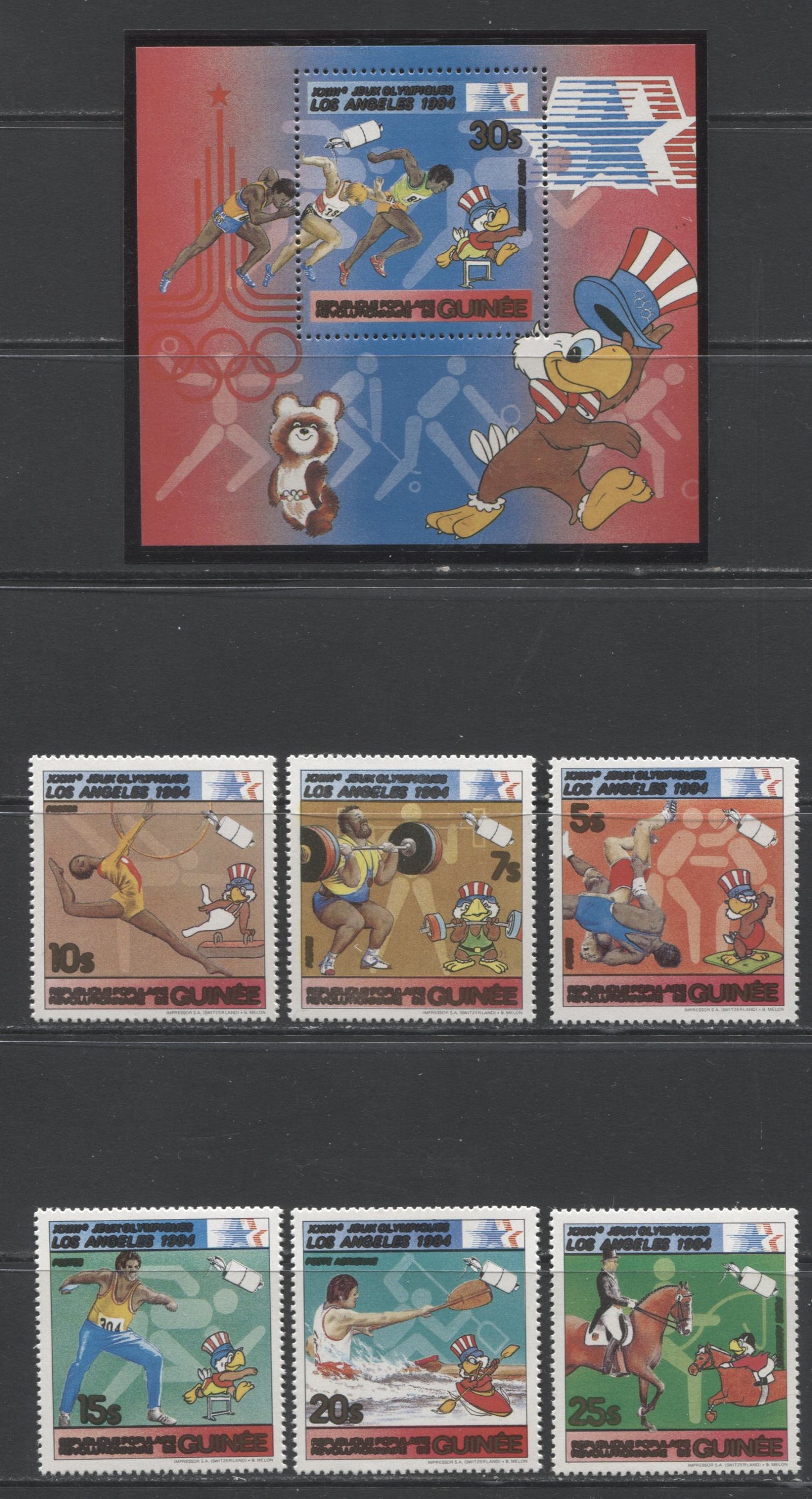 Lot 176 Guinea SC#839-845 1983 Los Angeles Olympic Games Issue, A VFNH Range Of Singles & Souvenir Sheet, 2017 Scott Cat. $22.25 USD, Click on Listing to See ALL Pictures