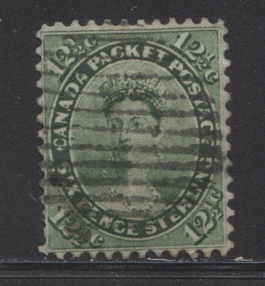 Lot 177 Canada #18iii 12.5c Yellow Green Queen Victoria, 1859-1864 First Cents Issue, A Fine Used Single On Thick Paper, Perf 12 x 11.75