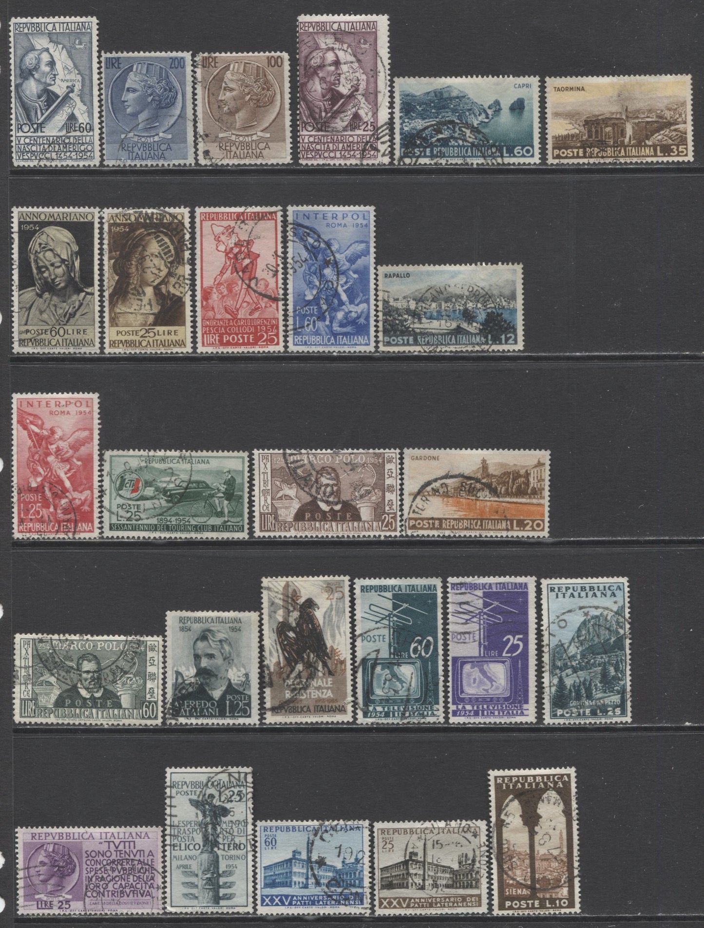 Lot 179 Italy SC#641-666 1953-1955 Commemoratives, A F/VF Used Range Of Singles, 2017 Scott Cat. $27.15 USD, Click on Listing to See ALL Pictures