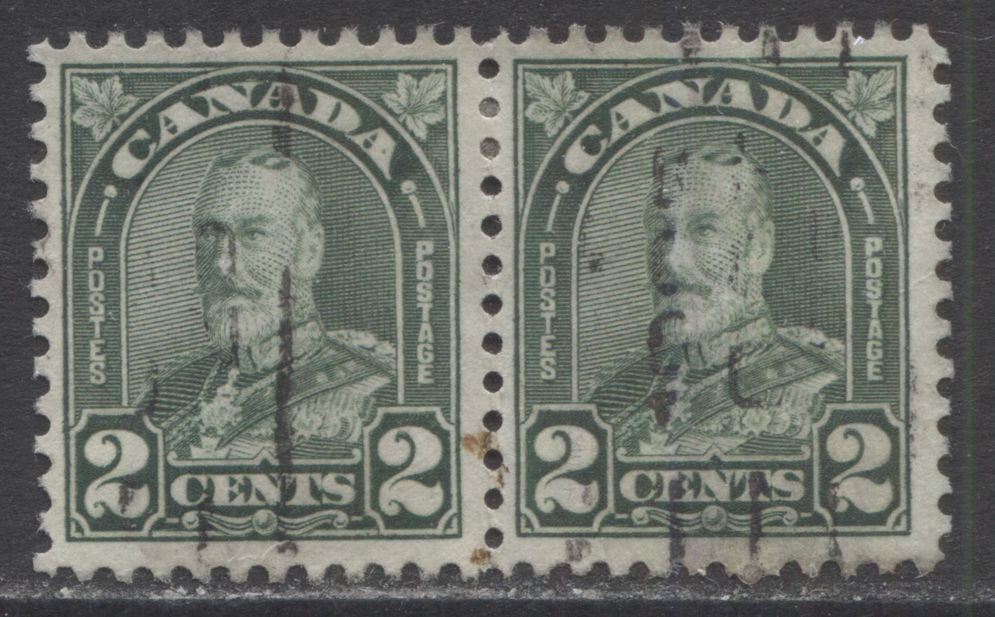 Lot 179 Canada #164var 2c Dull Green King George V, 1930-1931 Arch/Leaf Issue, A Very Fine Used Pair Showing A Dot in "A" Of Canada, Plate 6 LR Pos 85