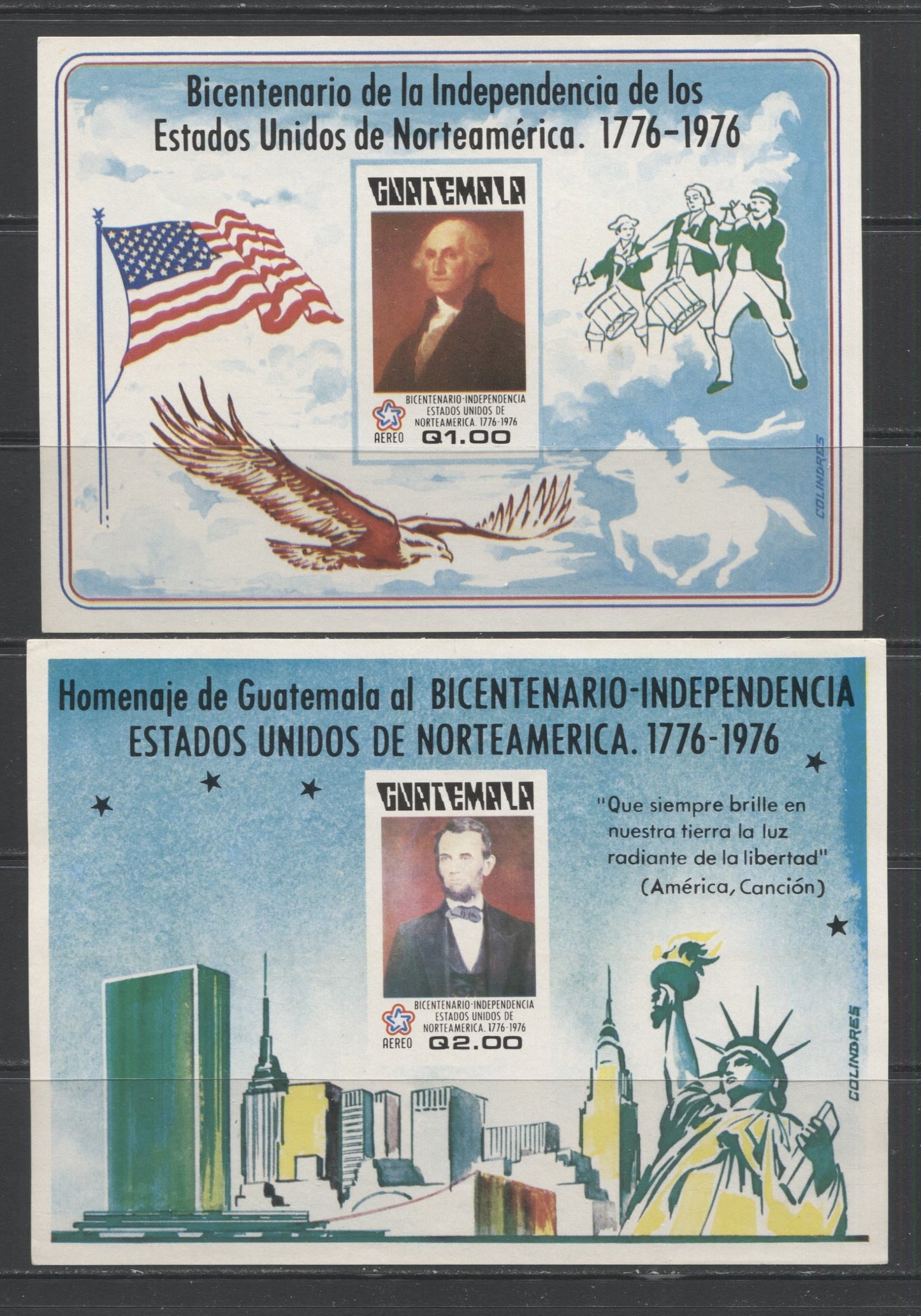 Lot 179 Guatemala SC#C606a-C609a 1976 Independence Airmails, A VFNH Range Of Souvenir Sheets, 2017 Scott Cat. $26 USD, Click on Listing to See ALL Pictures