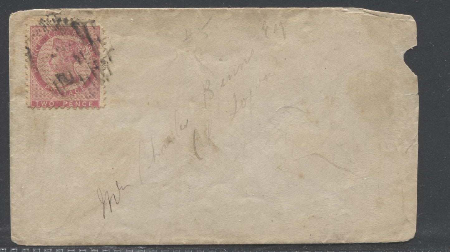 Lot 18 Prince Edward Island #5 2d Deep Rose Perf. 12 x 11.75 Die 1 Single Usage on October 27, 1871 Cover to Charles Binns, Lawyer in Charlottetown