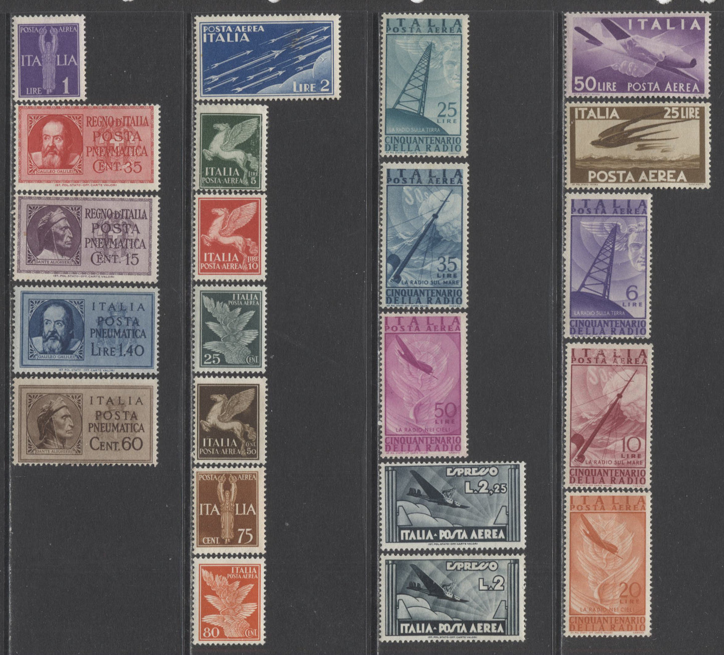 Lot 181 Italy SC#C12/D18 1930-1947 Airmails, Airmail Special Delivery & Pneumatic Post Issues, A VFOG/NH Range Of Singles, 2017 Scott Cat. $22.45 USD, Click on Listing to See ALL Pictures