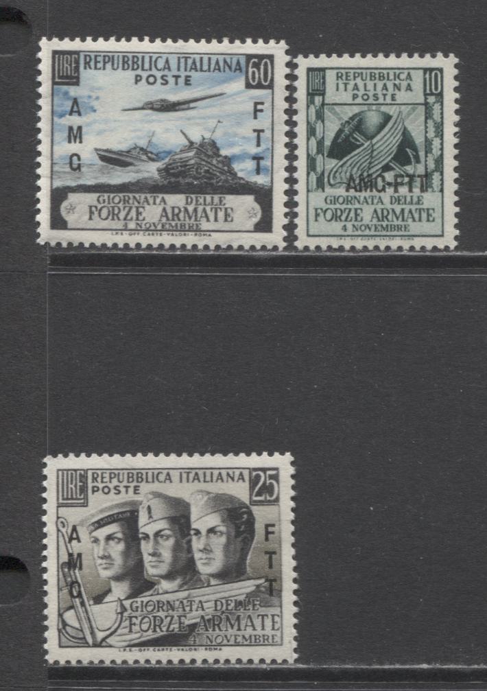 Lot 184 Italy - Trieste SC#157-159 1952 Armed Forces Day Issue, A VFNH Range Of Singles, 2017 Scott Cat. $4.65 USD, Click on Listing to See ALL Pictures