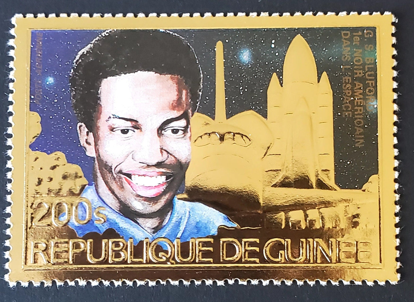 Lot 184 Guinea SC#930A 200s Gold Embossed 1985 Space achievements, A VFNH Example, Click on Listing to See ALL Pictures