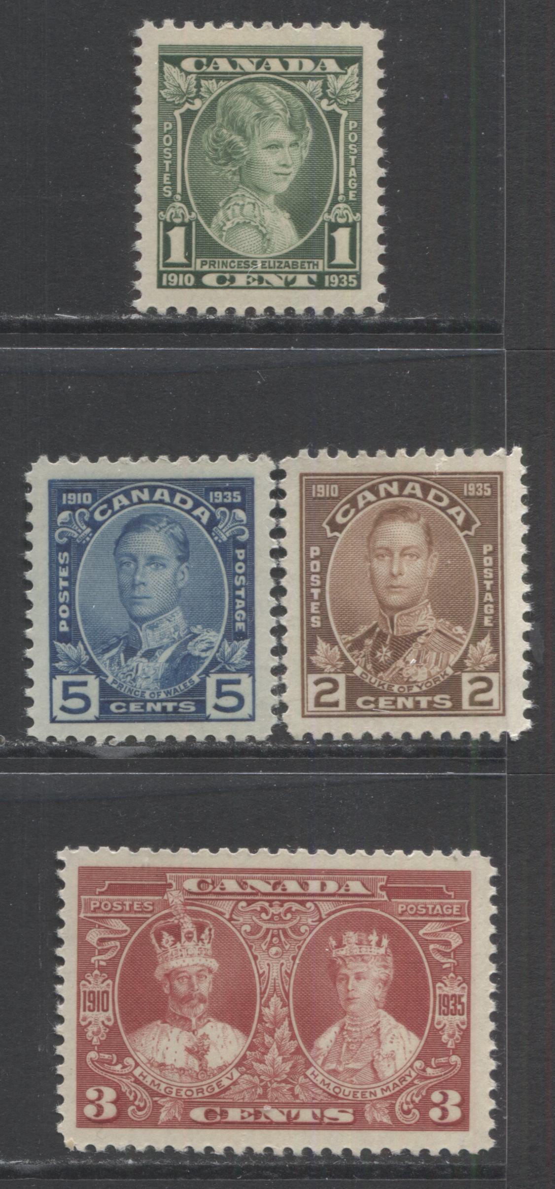 Lot 184 Canada #211-214 1c - 5c Green - Blue Princess Elizabeth - Prince Of Wales, 1935 King George V Silver Jubilee, 4 VFNH Singles