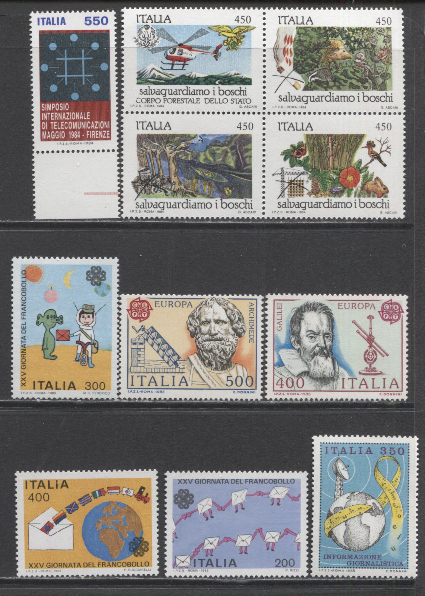 Lot 185 Italy SC#1558/1613 1983-1985 Commemoratives, A VFNH Range Of Singles & Block Of 4, 2017 Scott Cat. $19.4 USD, Click on Listing to See ALL Pictures