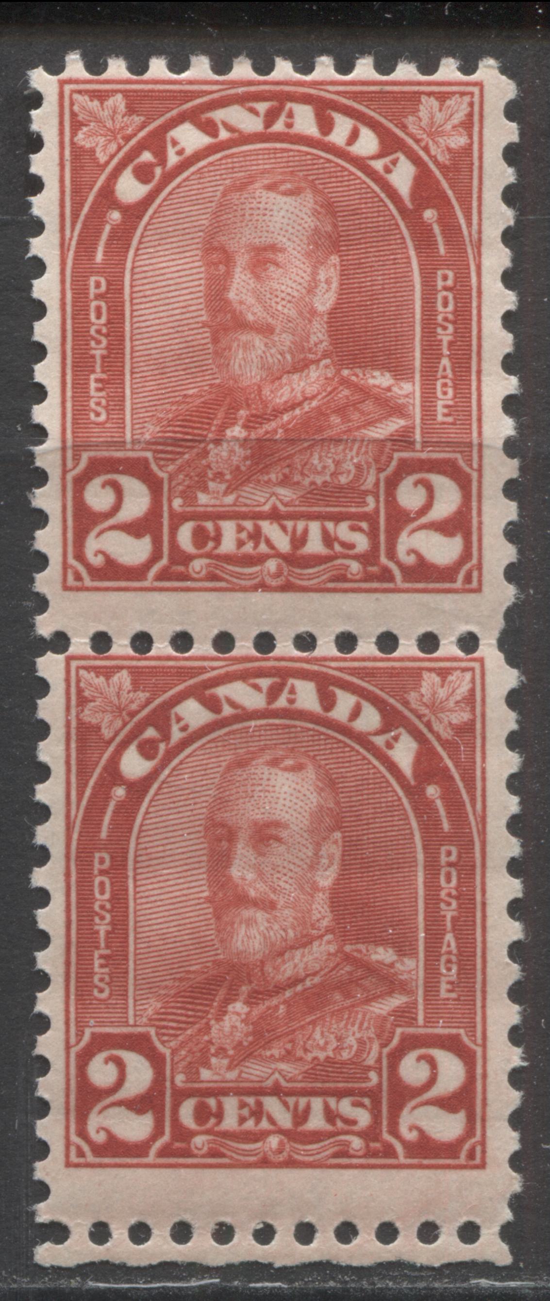 Lot 187 Canada #165var 2c Deep Red King George V, 1930-1931 Arch/Leaf Issue, A FNH Pair Showing A Dot In "N" Of Cents, Plate 8 LL Pos. 83