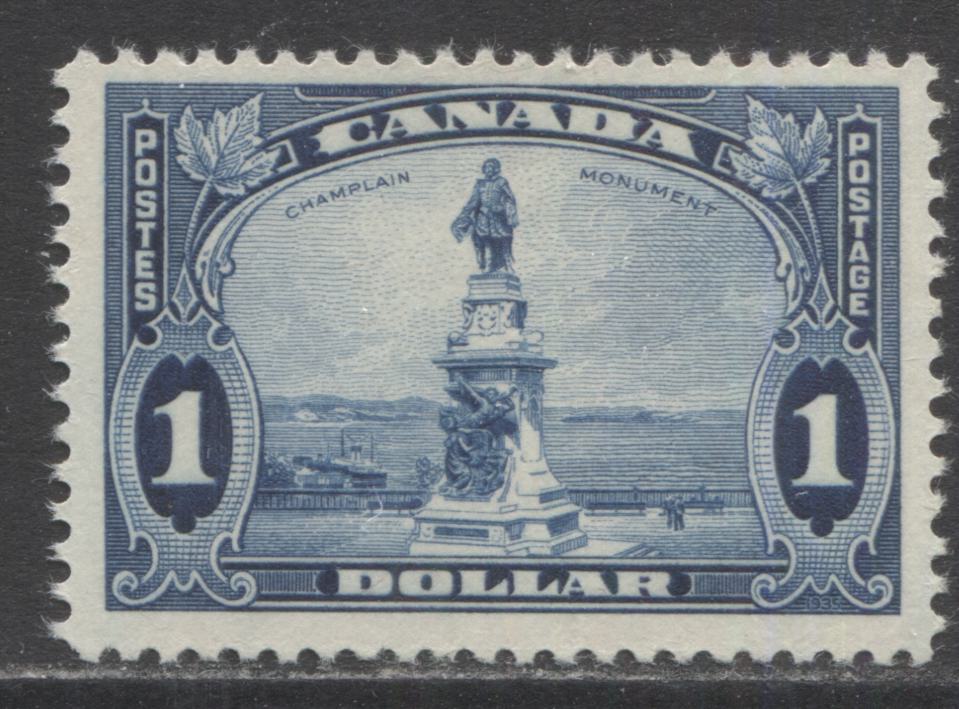 Lot 190 Canada #227 $1 Blue Champlain Statue, 1935 KGV Pictorial Issue, A Fine NH Single On Horizontal Ribbed Paper With Yellowish Gum