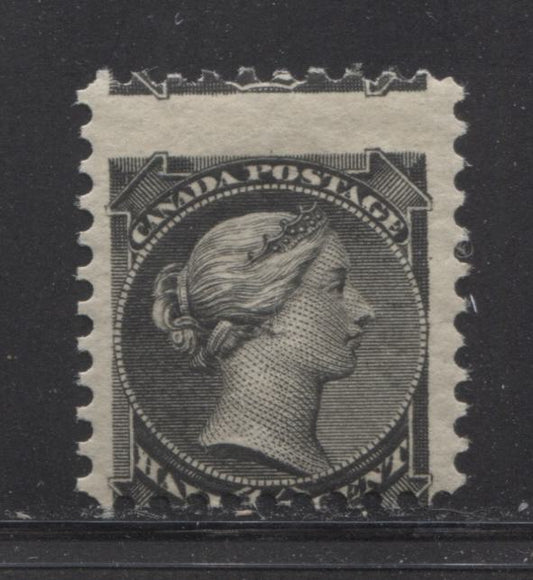 Lot 191 Canada #34 1/2c Black Queen Victoria, 1870-1893 Small Queen Issue, A VFNH Misperfed Single From The Montreal Printing, Perf 12.1
