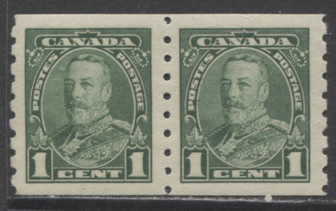 Lot 191 Canada #228 1c Green King George V, 1935 KGV Pictorial Coil Issue, A VFNH Coil Pair On Horizontal Wove Paper With Deep Yellowish Cream Gum, Very Light Gum Disturbance