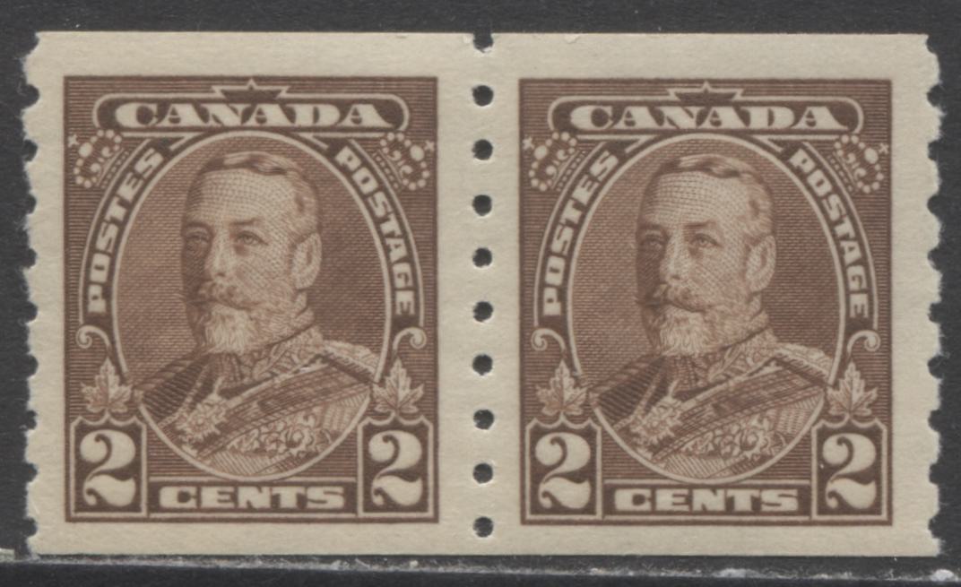 Lot 192 Canada #229 2c Brown King George V, 1935 KGV Pictorial Coil Issue, A VFNH Coil Pair On Horizontal Wove Paper With Deep Cream Gum