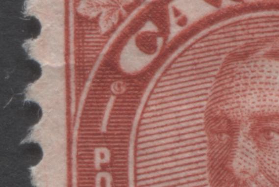 Lot 192 Canada #167var 3c Deep Red King George V, 1930-1931 Arch/Leaf Issue, A Very Fine Used Pair With A Dot In Ball Near Canada, Pl 4 UL Pos 23