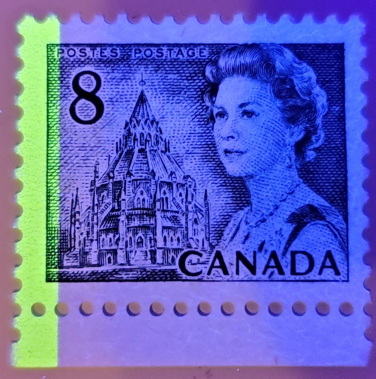Lot 193 Canada #544piv 8c Slate Queen Elizabeth II, 1967-1973 Centennial Issue, An Unlisted VFNH GT2 OP2 Tagged Single On MF-fl Smooth Horizontal Wove Paper With PVA Gum, G2aL Tagging Error